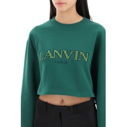 cropped sweatshirt with embroidered logo patch