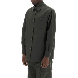 snap-up overshirt in stretch nylon