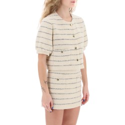 striped bouclé short sleeve jacket