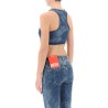 denim crop top with jewel buckle