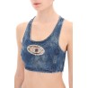 denim crop top with jewel buckle