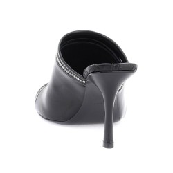 glossy leather peep mules