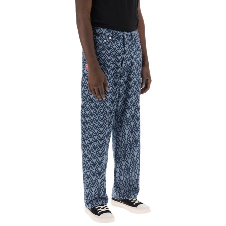 monkey workwear jeans with seigaiha print