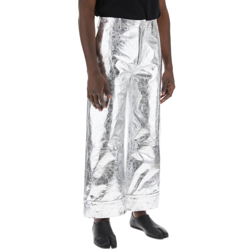 laminated leather pants with folded hem