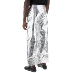 laminated leather pants with folded hem