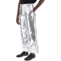 laminated leather pants with folded hem