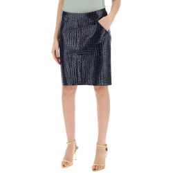 crocodile effect leather skirt