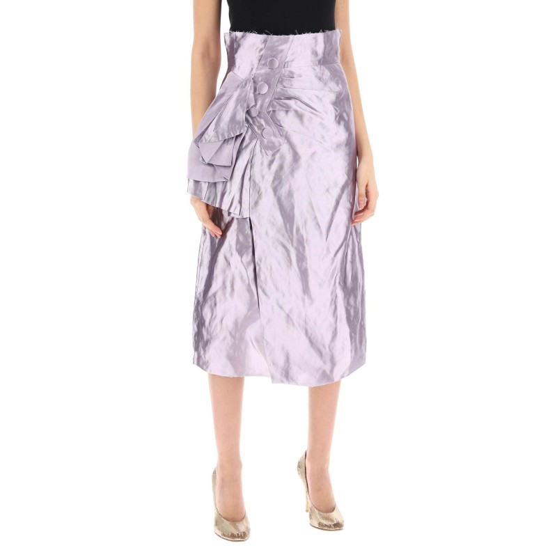 'metallic satin midi wrap skirt with