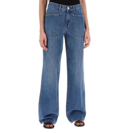 high-waisted cargo style jeans in