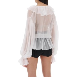 silk chiffon blouse with ruffles.