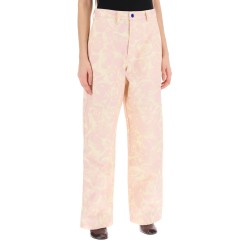 "rose print canvas workwear pants"