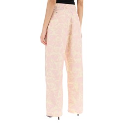 "rose print canvas workwear pants"