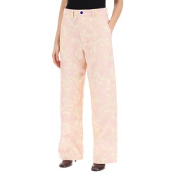 "rose print canvas workwear pants"