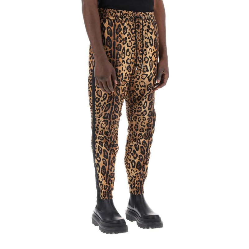 leopard print nylon jogger pants for