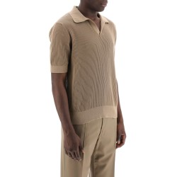 cotton ribbed perforated polo shirt