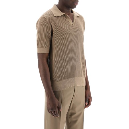 cotton ribbed perforated polo shirt