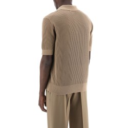 cotton ribbed perforated polo shirt