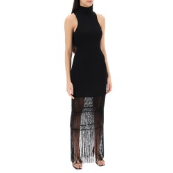 "ribbed knit dress with fringe details"