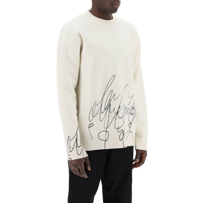 scribble print wool cotta pullover