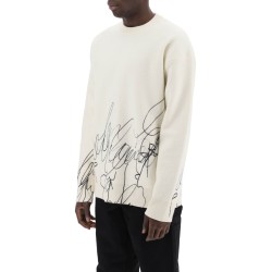 scribble print wool cotta pullover