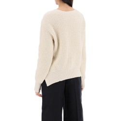 ribbed sweater with tieable closure