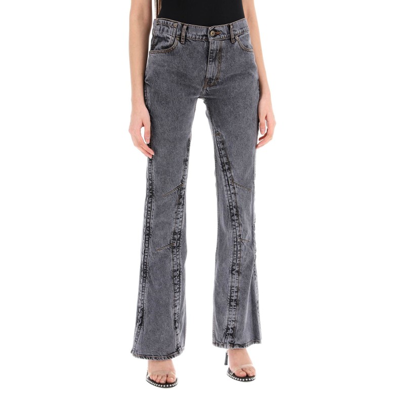 hook-and-eye flared jeans