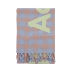 "checked scarf with logo pattern"