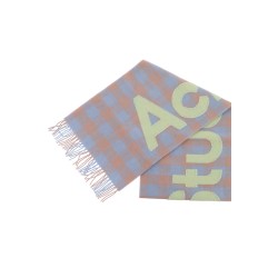 "checked scarf with logo pattern"