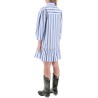 striped dress with ruffles.