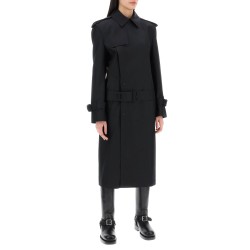 double-breasted silk twill trench coat