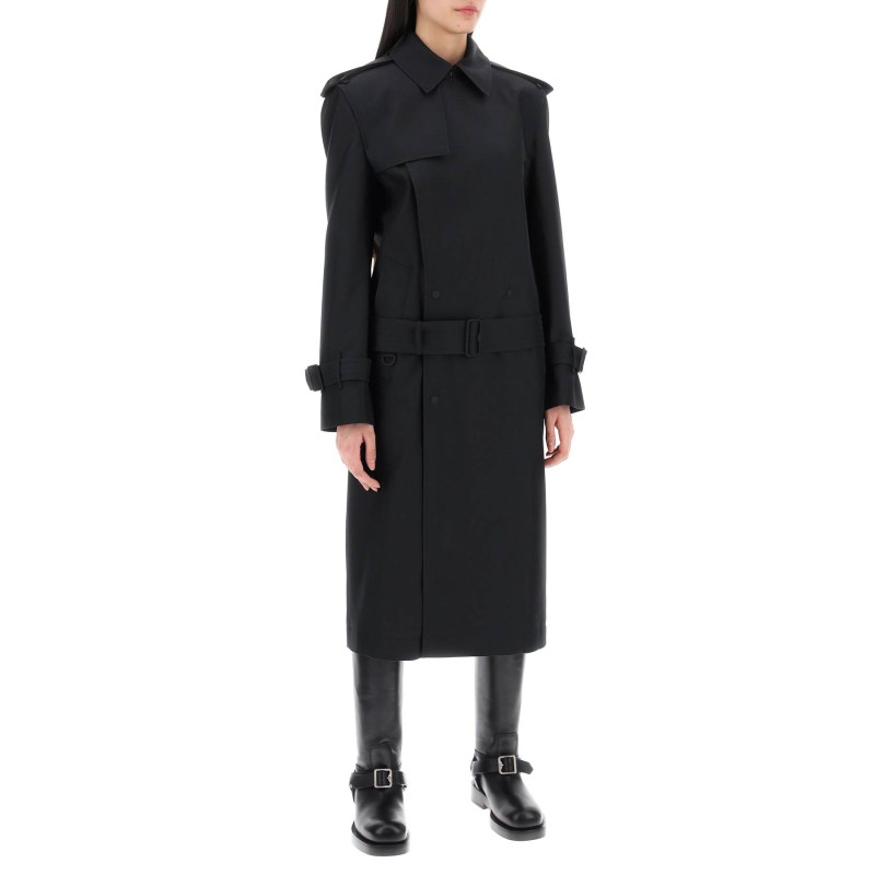 double-breasted silk twill trench coat