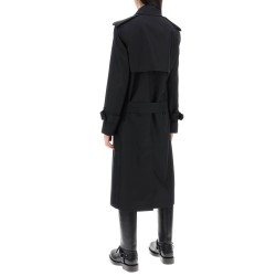 double-breasted silk twill trench coat