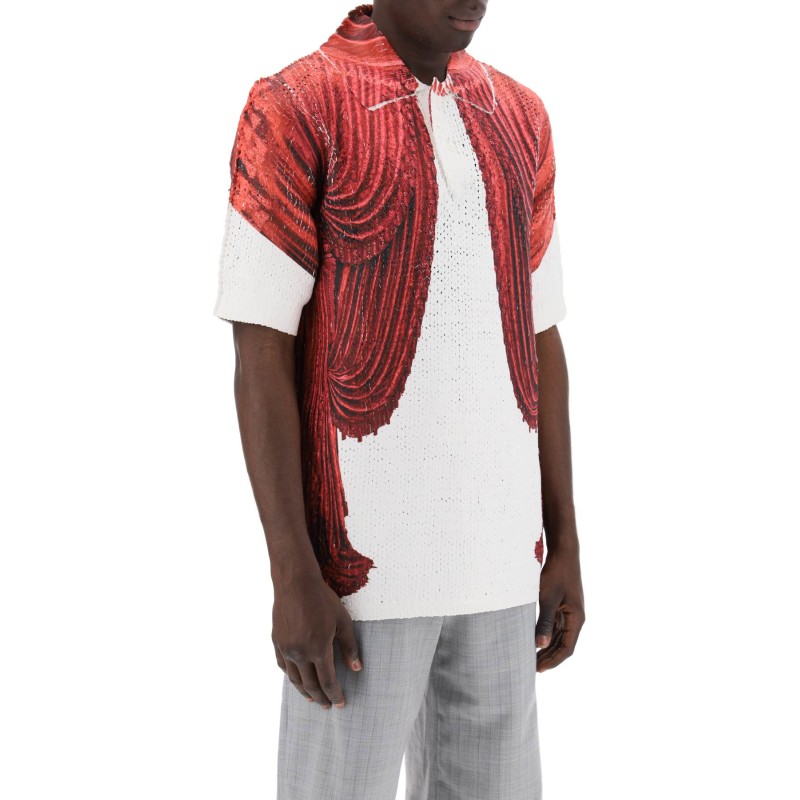 knit polo shirt with theater print