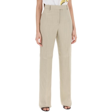 tailored straight leg linen blend trousers