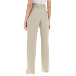 tailored straight leg linen blend trousers