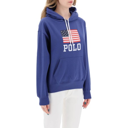 hooded sweatshirt with flag print