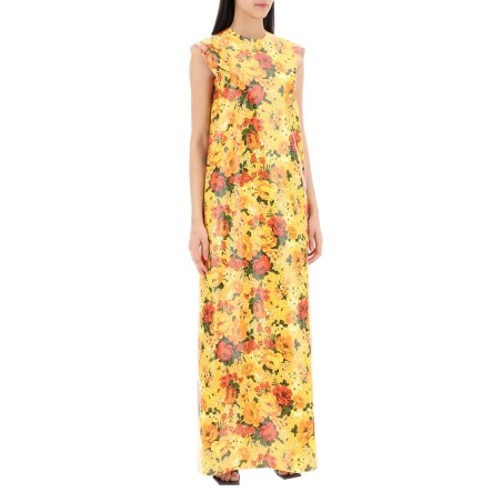 maxi sleeveless faux vinyl floral dress