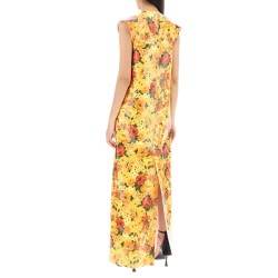 maxi sleeveless faux vinyl floral dress