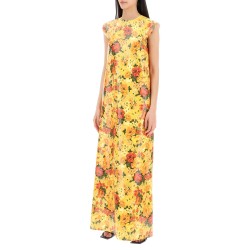 maxi sleeveless faux vinyl floral dress