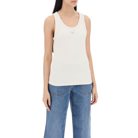 textured sleeveless top with logo