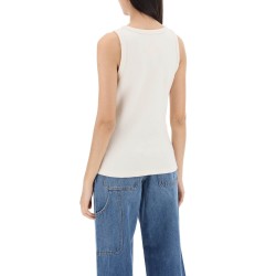 textured sleeveless top with logo