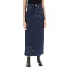 maxi denim skirt with pink embroidery