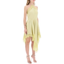 asymmetric satin dress with lace detail