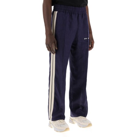 linen joggers with side stripes