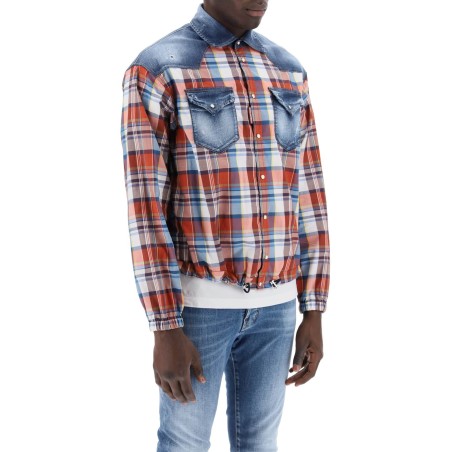 plaid western shirt with denim inserts