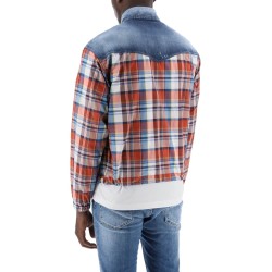 plaid western shirt with denim inserts