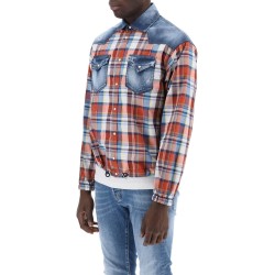 plaid western shirt with denim inserts