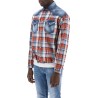 plaid western shirt with denim inserts