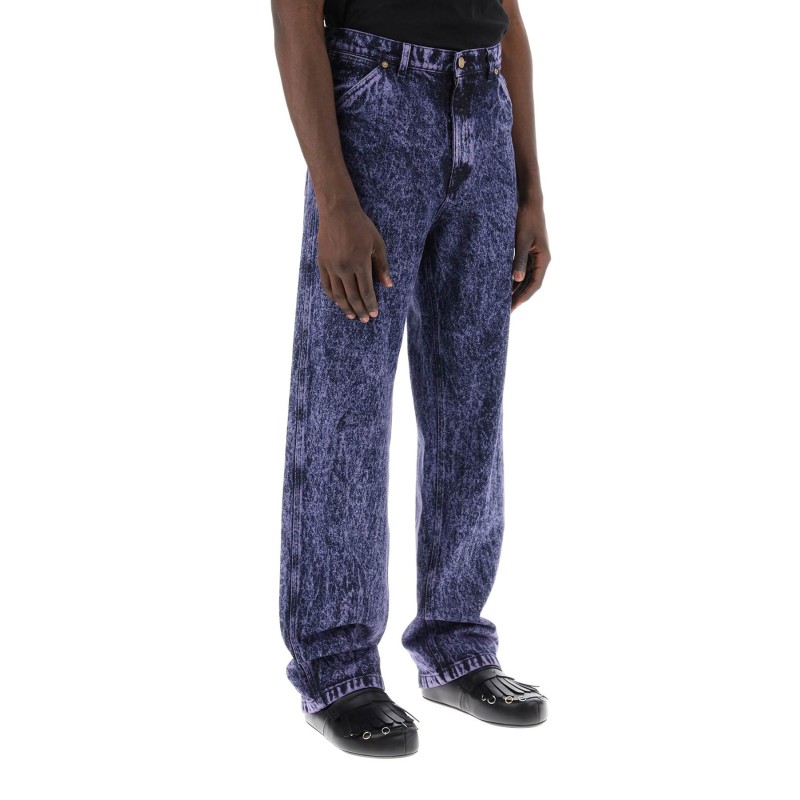 loose marbleized denim jeans in