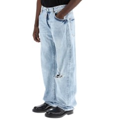 "oversized jeans with destroyed